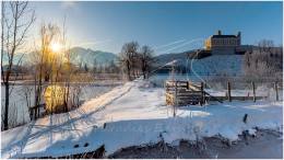 Schloss Trautenfels, Sonnenaufgang,  Winter, Ennstal