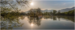 Schlossteich, Schloss Trautenfels, Sonnenaufgang, Wasser,